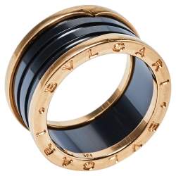 Pre Owned Bvlgari B.Zero1 Ceramic 18K Rose Gold Four-Band Ring Size 60