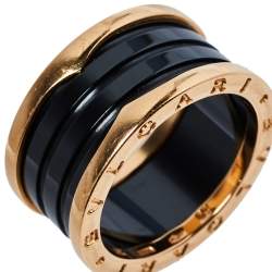 Pre Owned Bvlgari B.Zero1 Ceramic 18K Rose Gold Four-Band Ring Size 60