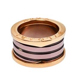Pre Owned Bvlgari B.Zero1 Roma Bronze Ceramic 18K Rose Gold 4-Band Ring Size 53