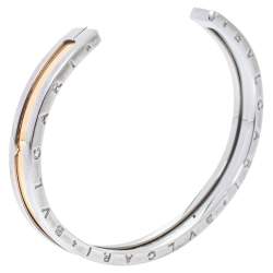 Pre Owned Bvlgari B.Zero1 18K Rose Gold & Steel Open Cuff Bracelet 