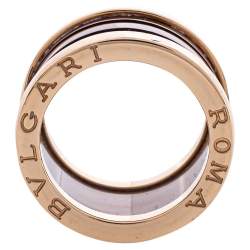 Pre Owned Bvlgari B.Zero1 Roma Bronze Ceramic 18K Rose Gold 4-Band Ring Size 52