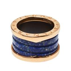 Pre Owned Bvlgari B.Zero1 Lapis Lazuli 18K Rose Gold Band Ring Size 58