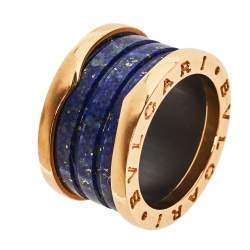 Pre Owned Bvlgari B.Zero1 Lapis Lazuli 18K Rose Gold Band Ring Size 58