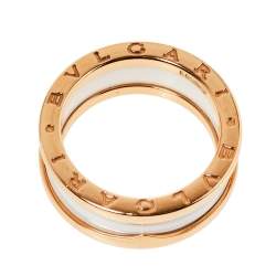 Pre Owned Bvlgari B.zero1 White Ceramic 18K Rose Gold Two-Band Ring Size 56