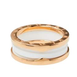 Pre Owned Bvlgari B.zero1 White Ceramic 18K Rose Gold Two-Band Ring Size 56