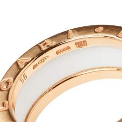 Pre Owned Bvlgari B.zero1 White Ceramic 18K Rose Gold Two-Band Ring Size 56