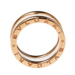 Pre Owned Bvlgari B.zero1 White Ceramic 18K Rose Gold Two-Band Ring Size 56