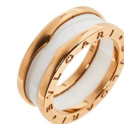 Pre Owned Bvlgari B.zero1 White Ceramic 18K Rose Gold Two-Band Ring Size 56