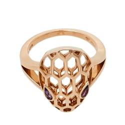 Pre Owned Bvlgari Serpenti Amethyst 18K Rose Gold Cocktail Ring Size 52.5
