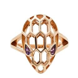 Pre Owned Bvlgari Serpenti Amethyst 18K Rose Gold Cocktail Ring Size 52.5