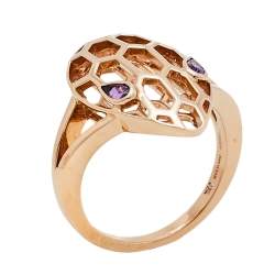 Pre Owned Bvlgari Serpenti Amethyst 18K Rose Gold Cocktail Ring Size 52.5