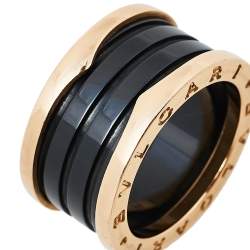 Pre Owned Bvlgari B.Zero1 Black Ceramic 18K Rose Gold 4-Band Ring Size 55