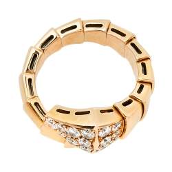 Pre Owned Bvlgari Serpenti Viper Diamond 18K Rose Gold One-Coil Ring Size 50