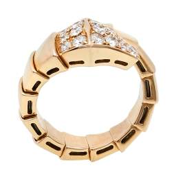 Pre Owned Bvlgari Serpenti Viper Diamond 18K Rose Gold One-Coil Ring Size 50