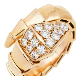 Pre Owned Bvlgari Serpenti Viper Diamond 18K Rose Gold One-Coil Ring Size 50