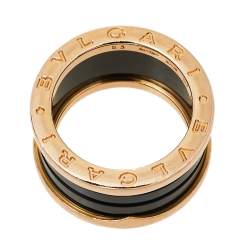 Pre Owned Bvlgari B.Zero1 Black Ceramic 18K Rose Gold 4-band Ring Size 53