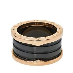 Pre Owned Bvlgari B.Zero1 Black Ceramic 18K Rose Gold 4-band Ring Size 53