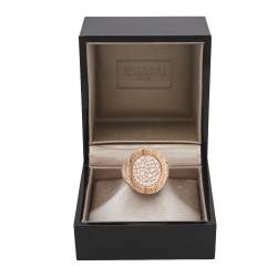 Pre Owned Bvlgari Bvlgari Pave Diamond 18K Rose Gold Ring Size 50.5