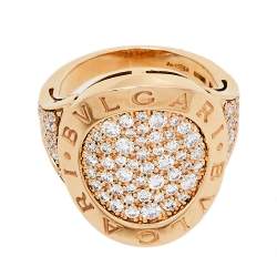 Pre Owned Bvlgari Bvlgari Pave Diamond 18K Rose Gold Ring Size 50.5