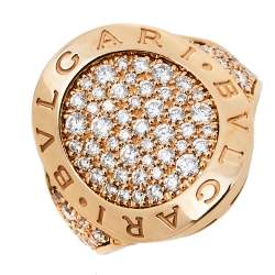 Pre Owned Bvlgari Bvlgari Pave Diamond 18K Rose Gold Ring Size 50.5