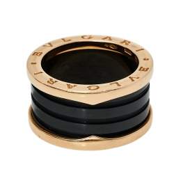 Pre Owned Bvlgari B.Zero1 4-Band Black Ceramic 18K Rose Gold Band Ring Size 55