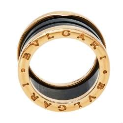 Pre Owned Bvlgari B.Zero1 4-Band Black Ceramic 18K Rose Gold Band Ring Size 55