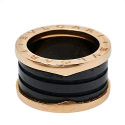Pre Owned Bvlgari B.Zero1 4-Band Black Ceramic 18K Rose Gold Band Ring Size 51