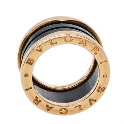 Pre Owned Bvlgari B.Zero1 4-Band Black Ceramic 18K Rose Gold Band Ring Size 51