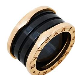 Pre Owned Bvlgari B.Zero1 4-Band Black Ceramic 18K Rose Gold Band Ring Size 51
