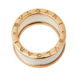 Pre Owned Bvlgari B.Zero1 White Ceramic 18k Rose Gold 4 Band Ring Size 55