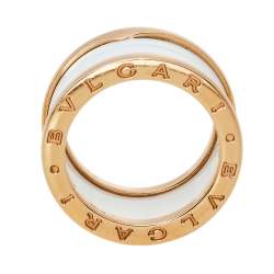 Pre Owned Bvlgari B.Zero1 White Ceramic 18k Rose Gold 4 Band Ring Size 55