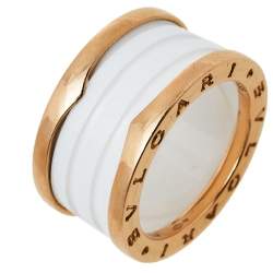 Pre Owned Bvlgari B.Zero1 White Ceramic 18k Rose Gold 4 Band Ring Size 55