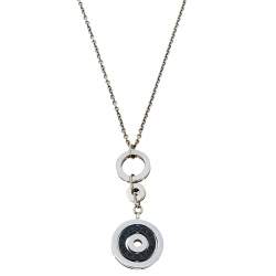 Pre Owned Bvlgari Cerchi Black Ceramic 18K White Gold Pendant Necklace