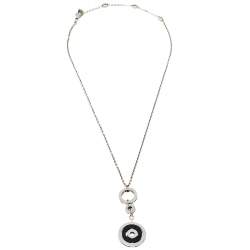 Pre Owned Bvlgari Cerchi Black Ceramic 18K White Gold Pendant Necklace