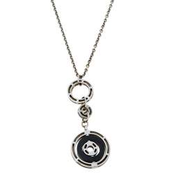 Pre Owned Bvlgari Cerchi Black Ceramic 18K White Gold Pendant Necklace