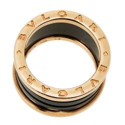 Pre Owned Bvlgari B.Zero1 Black Ceramic 18K Rose Gold 4-Band Ring Size 54