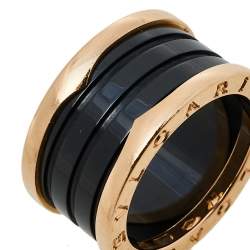 Pre Owned Bvlgari B.Zero1 Black Ceramic 18K Rose Gold 4-Band Ring Size 54