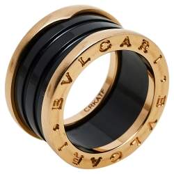 Pre Owned Bvlgari B.Zero1 Black Ceramic 18K Rose Gold Four Band Ring Size 51