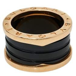 Pre Owned Bvlgari B.Zero1 Black Ceramic 18K Rose Gold Four Band Ring Size 51