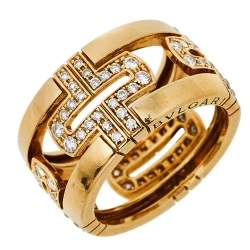 Bvlgari Parentesi Diamond 18K Yellow Gold Wide Band Ring Size 52