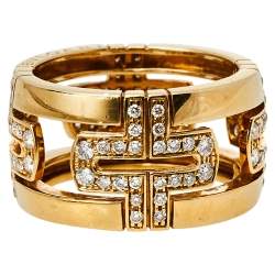 Bvlgari Parentesi Diamond 18K Yellow Gold Wide Band Ring Size 52