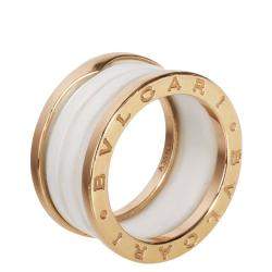 Pre Owned Bvlgari B.zero1 Ceramic 18K Rose Gold Ring Size EU 55
