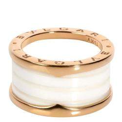 Pre Owned Bvlgari B.zero1 Ceramic 18K Rose Gold Ring Size EU 55