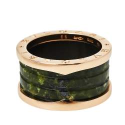 Pre Owned Bvlgari B.Zero1 Green Marble 18K Rose Gold Ring Size 56
