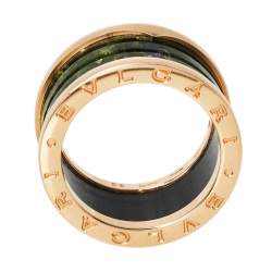 Pre Owned Bvlgari B.Zero1 Green Marble 18K Rose Gold Ring Size 56