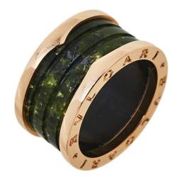 Pre Owned Bvlgari B.Zero1 Green Marble 18K Rose Gold Ring Size 56