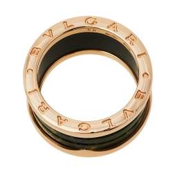 Pre Owned Bvlgari B.Zero1 Green Marble 18K Rose Gold Ring Size 56