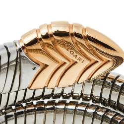 Pre Owned  Bvlgari Serpenti Tubogas Stainless Steel 18K Rose Gold Double Spiral Bracelet SM