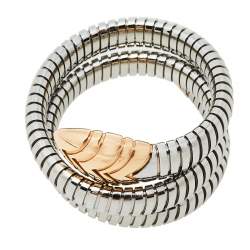 Pre Owned  Bvlgari Serpenti Tubogas Stainless Steel 18K Rose Gold Double Spiral Bracelet SM