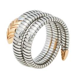 Pre Owned  Bvlgari Serpenti Tubogas Stainless Steel 18K Rose Gold Double Spiral Bracelet SM